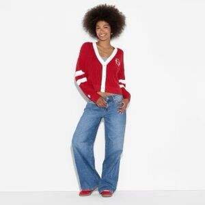 Wild Fable Vintage Vibes Red V-Neck Cardigan with White Trim Football Cardigan